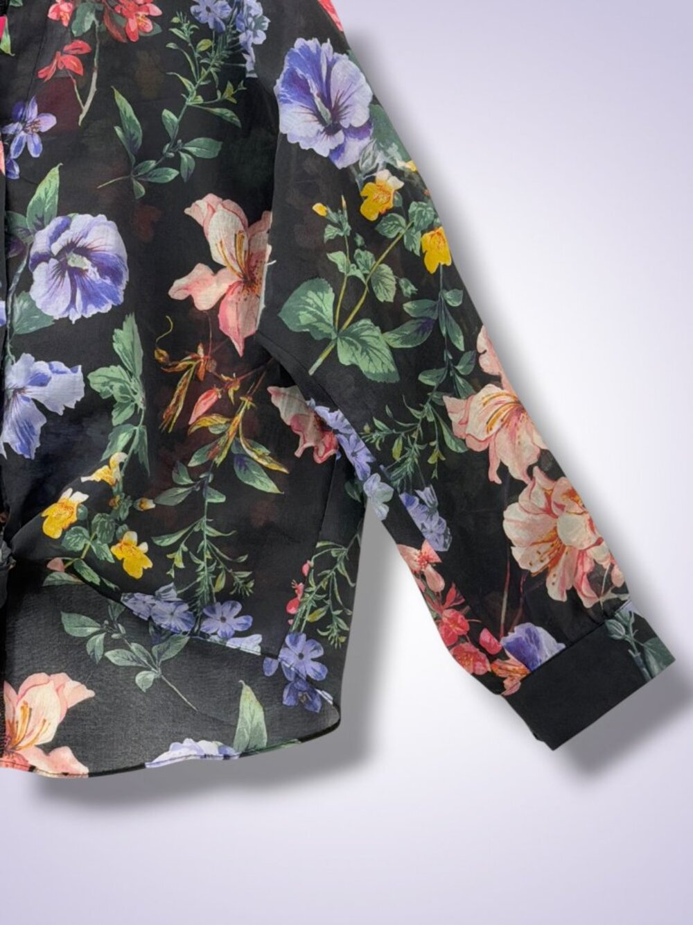 Vince Camuto Rich Black Sheer Floral Lyocell Tie Front Blouse S - Picture 6 of 6